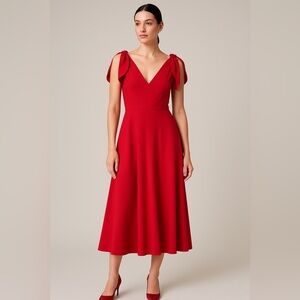 Valentino Red Vneck Shoulder bow tie sleeveless  Midi dress 4